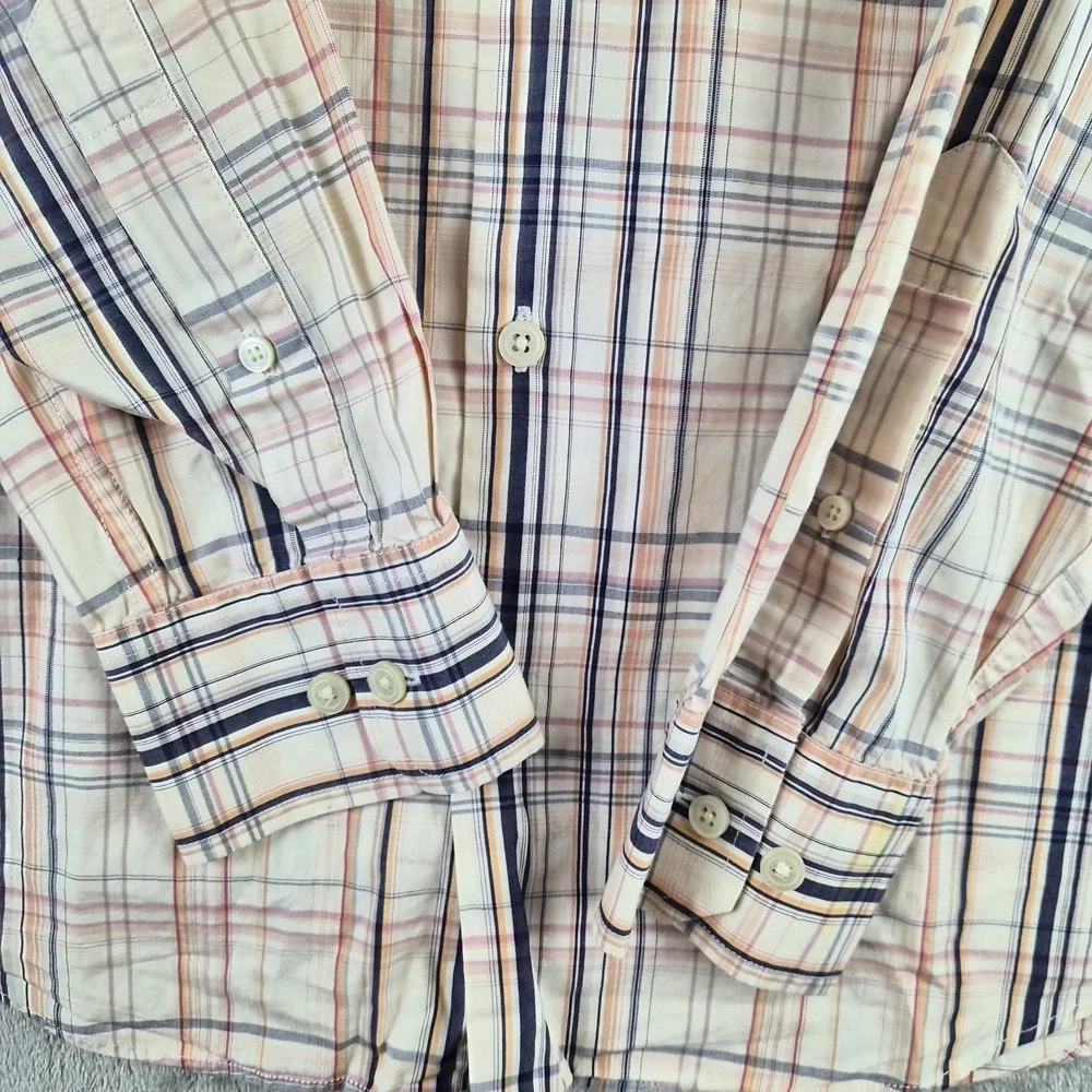 Banana Republic Mens Medium Shirt Plaid Button Up Pink Blue White Long Sleeve